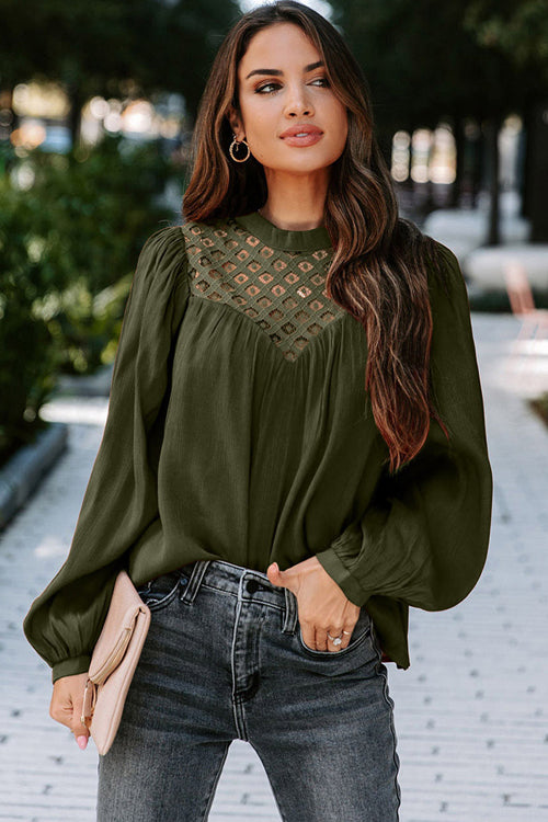 Romantic History Lace Balloon Long Sleeve Top - 6 Colors Olive