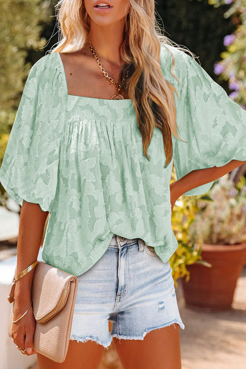 Hours with You Floral Jacquard Short Sleeve Top - 7 Colors Mint Green