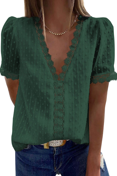 Wonderful Day Swiss Dot Lace Top - 5 Colors Green