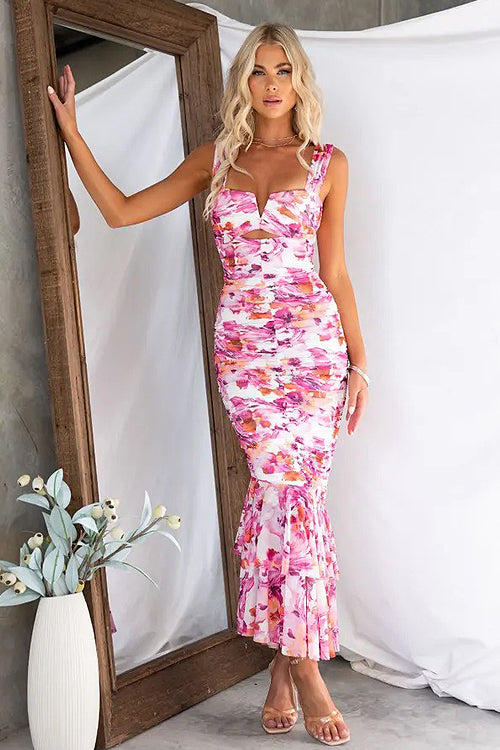 Charming Destiny Floral Pleated Midi Dress - 5 Colors Pink