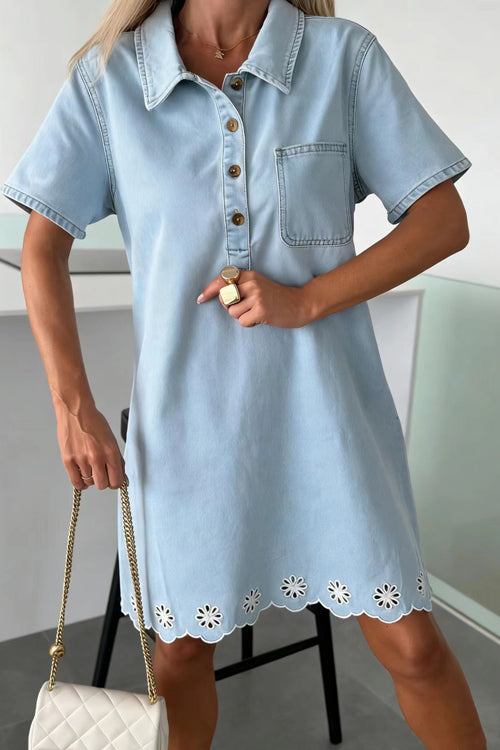 Pleasant Cutie Blue Denim Collared Mini Dress