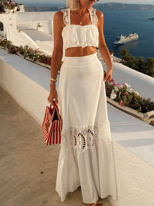 Elegant Lace-Panel High-Waist Maxi Skirt