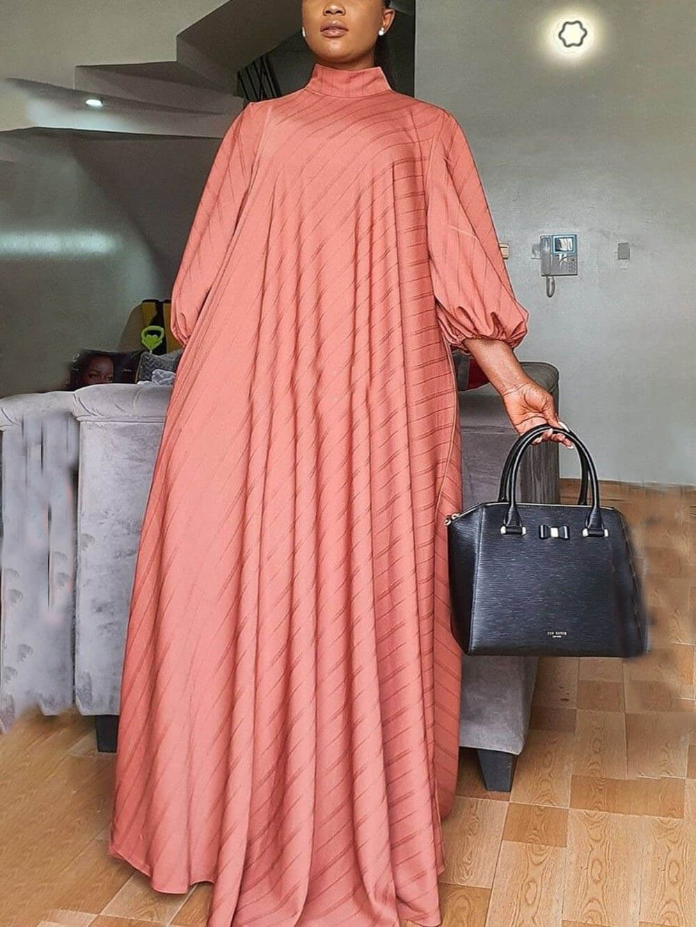 Boho Style Pleated Oversized Maxi Dress Pink