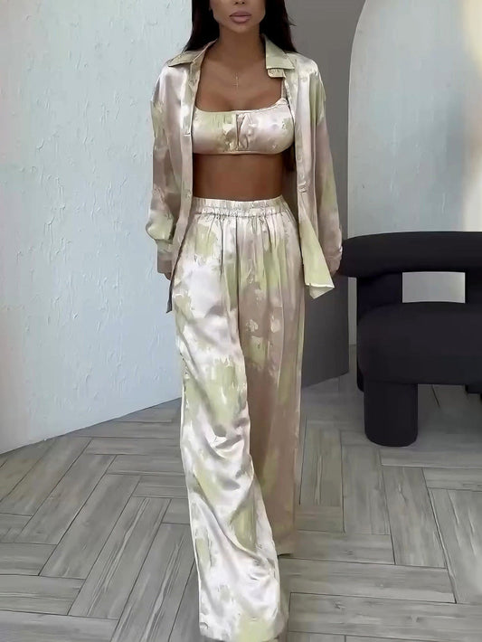 Exquisite Strapless Satin Gradient Print Long-sleeved Shirt