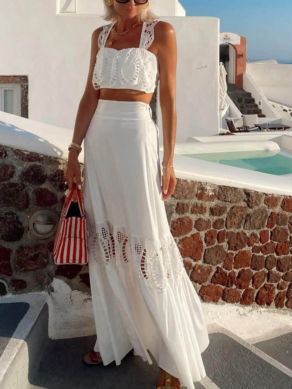 Elegant Lace-Panel Ruffled Tank Top