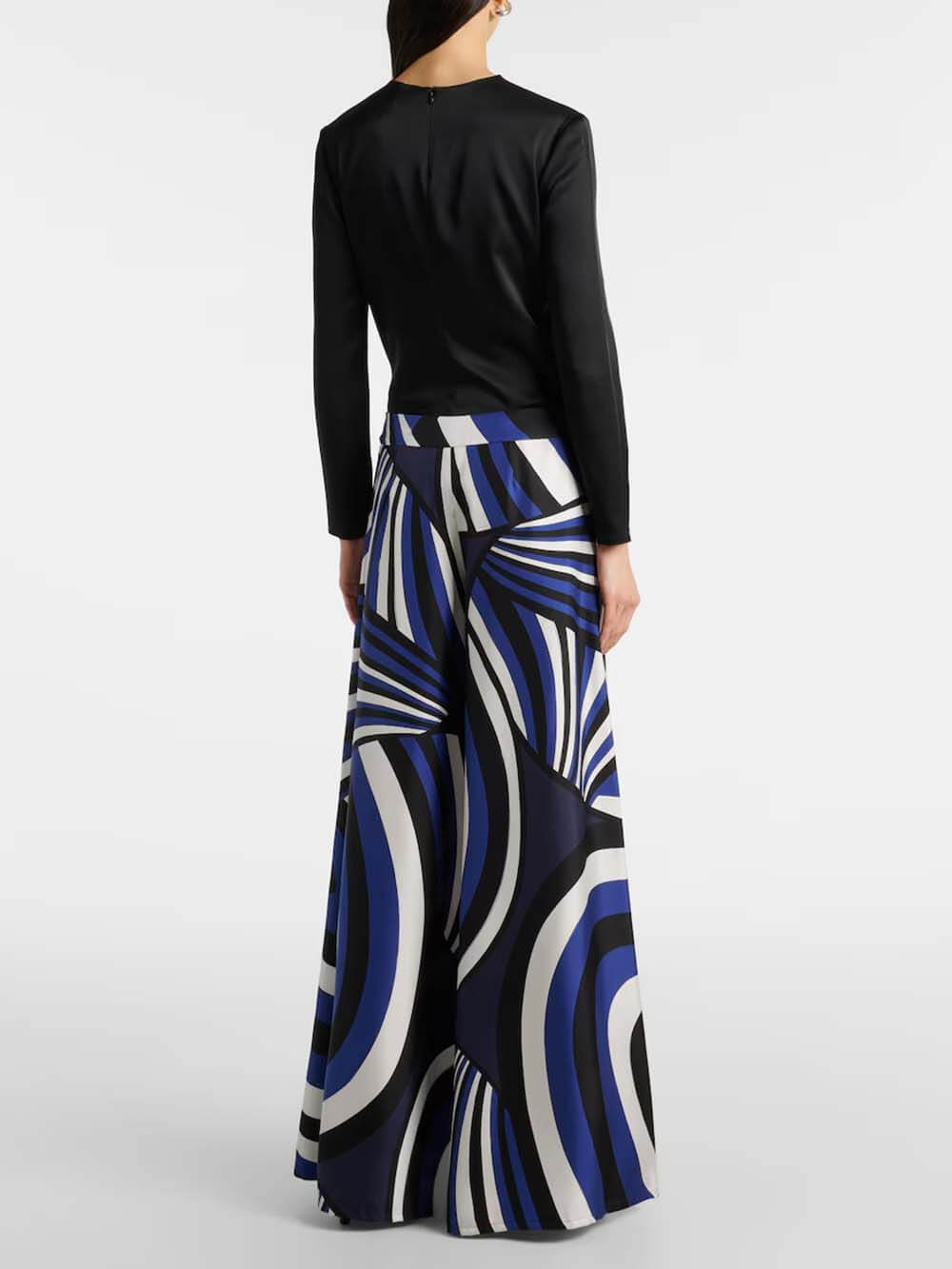 Unique Rainbow Print Satin Loose Top & Elastic Waist Wide-Leg Pants Set