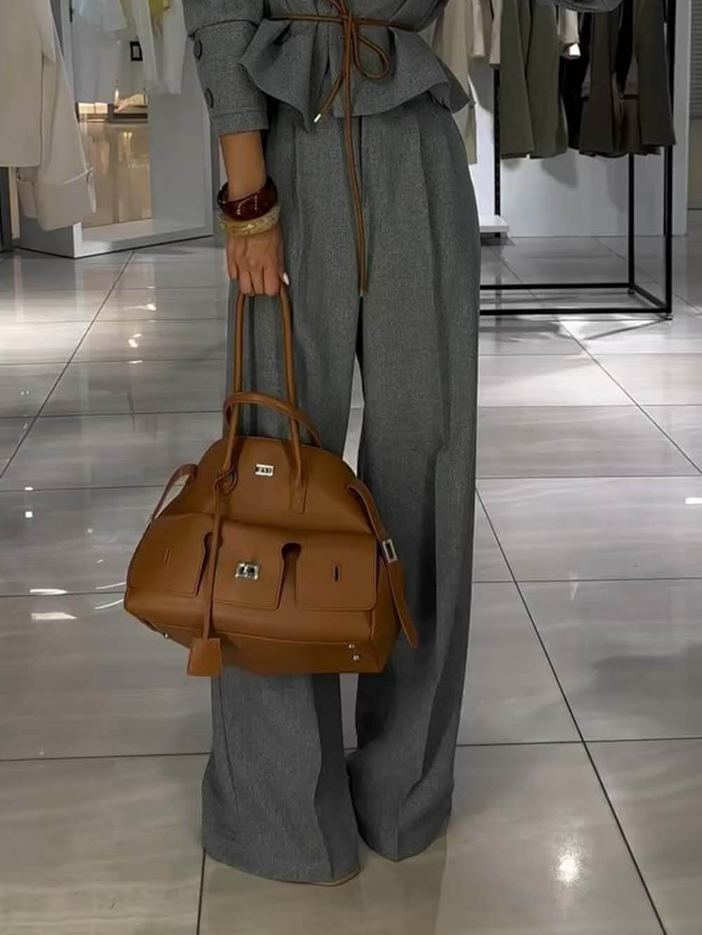 Classic Pleated High-Waist Straight Pants Gray