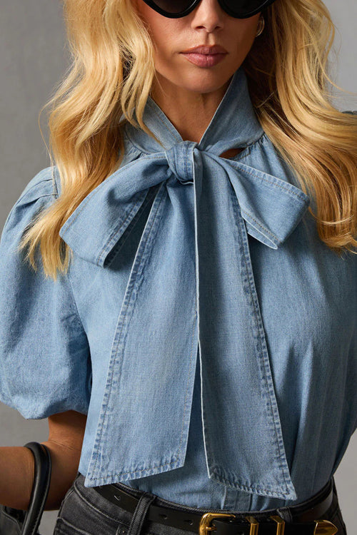Daily Vibe Tie-Front Short Sleeve Denim Top