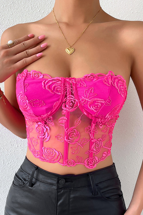 Flirty Touch Sleeveless Lace Bustier Corset Crop Top - 6 Colors Pink