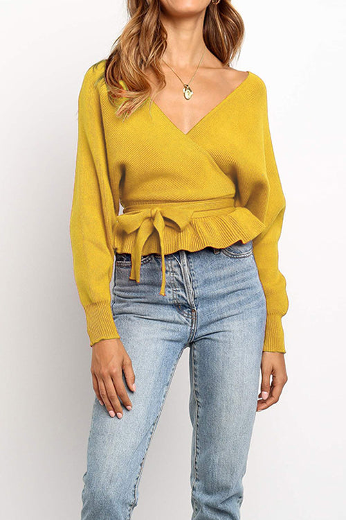 True Story V-Back Balloon Sleeve Knit Top - 3 Colors One Size Yellow