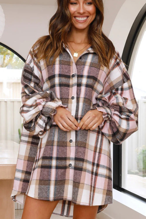 We're Better Together Plaid Long Sleeve Mini Dress - 5 Colors Pink