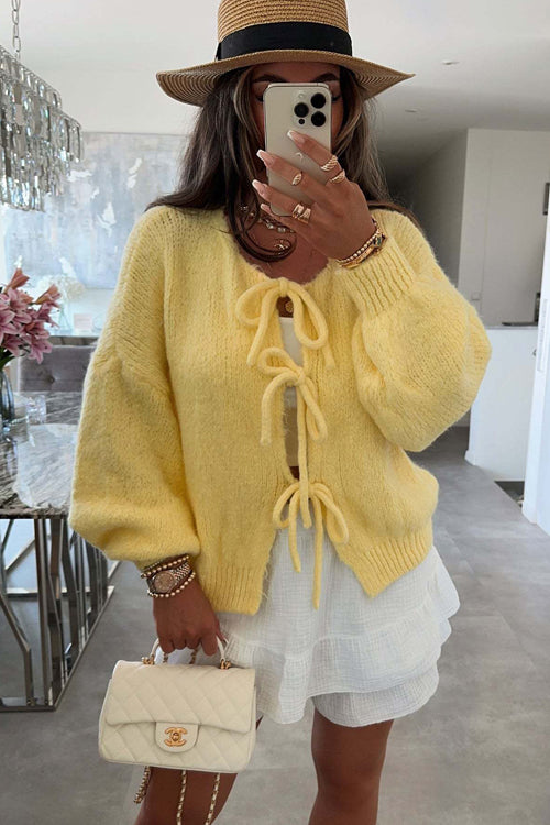 Uniquely Cozy Tie-Front Knit Cardigan Sweater - 4 Colors Yellow
