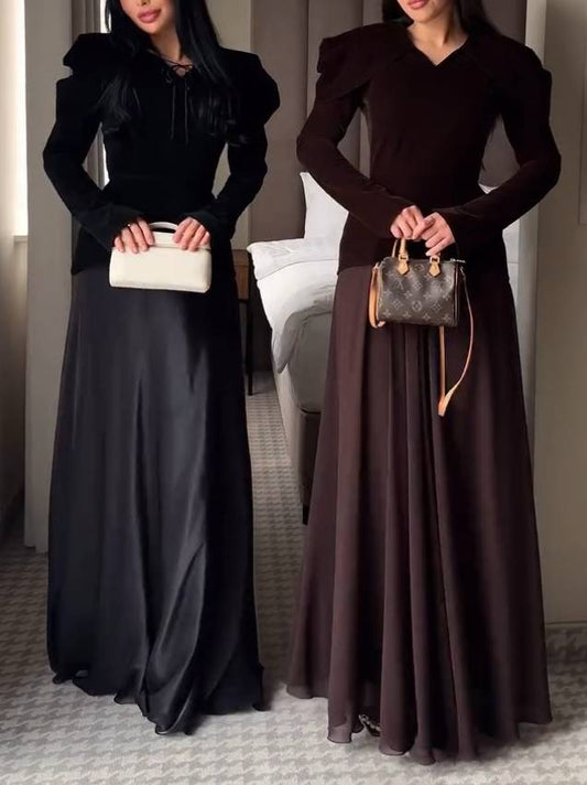 Vintage Velvet Shirt And Skirt Suit-Skirt