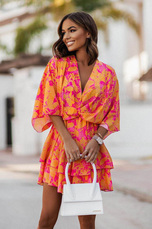 Bring Your Love Print Layered Mini Dress - 4 Colors Orange Floral Print