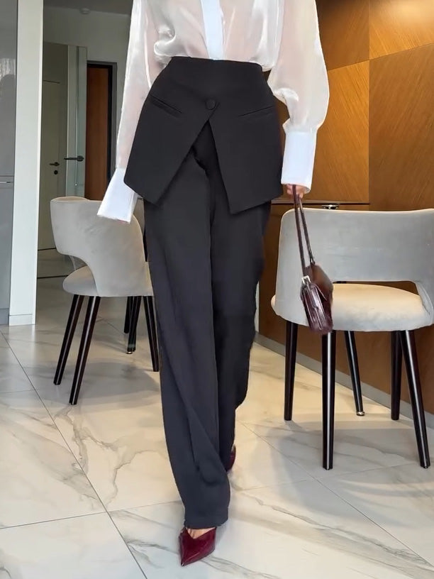 Elegant High-waisted Wrap Skirt With Layered Pants Black