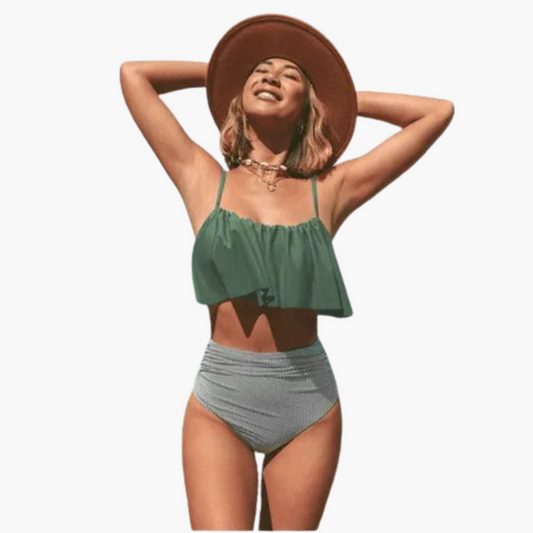 High-Waisted Bikini - Women's Ruffle Detail Swimwear Set