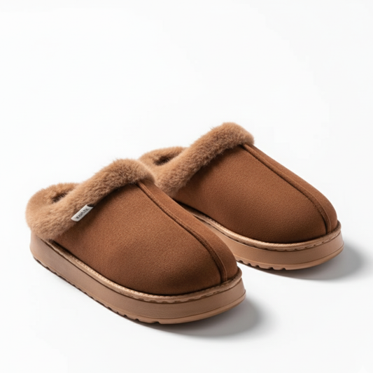 SnowLuxe Home Slippers — Luxurious in Coffee, Beige & Khaki