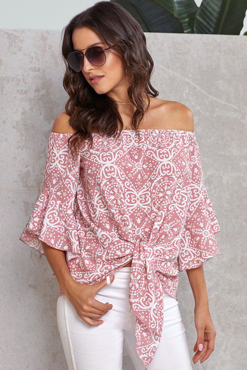 Style Spotting Off the Shoulder Print Top - 4 Colors Pink