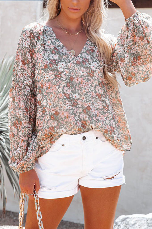 Best Blooms Floral Print Chiffon Top - 3 Colors Olive Green