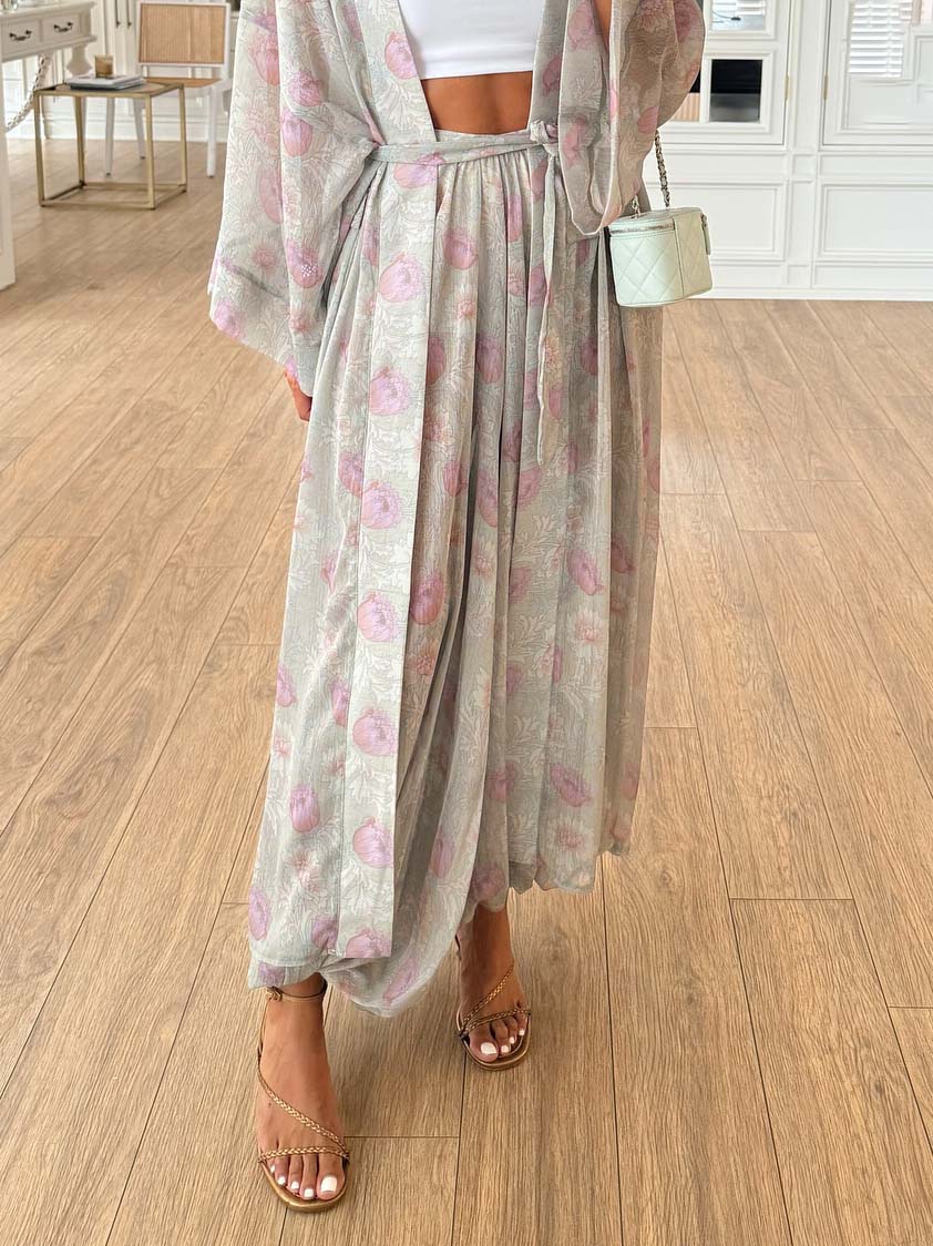 Exquisite Floral Print Chiffon Bloomers Green