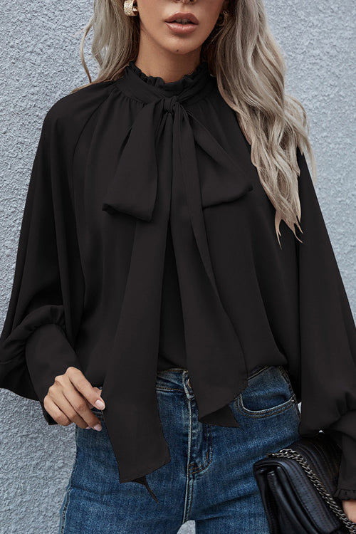 Best In Bold Tie-Front Ruffle Statement Sleeve Top - 3 Colors Black