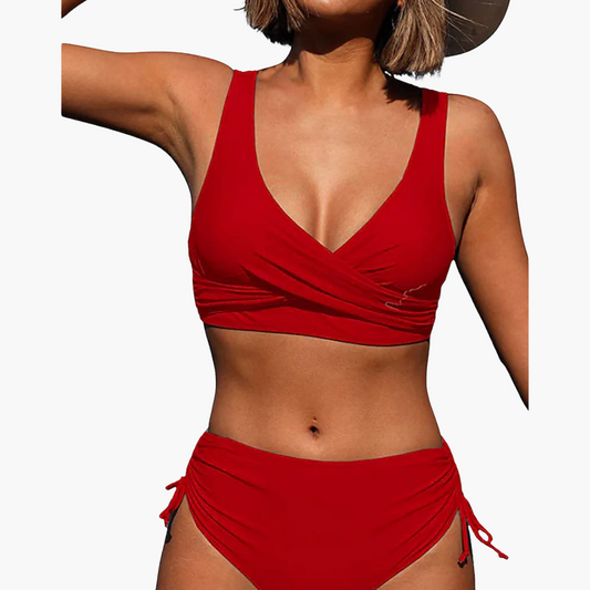 Two-Piece Bikini Set - Women's High-Waisted Boho Swimwear