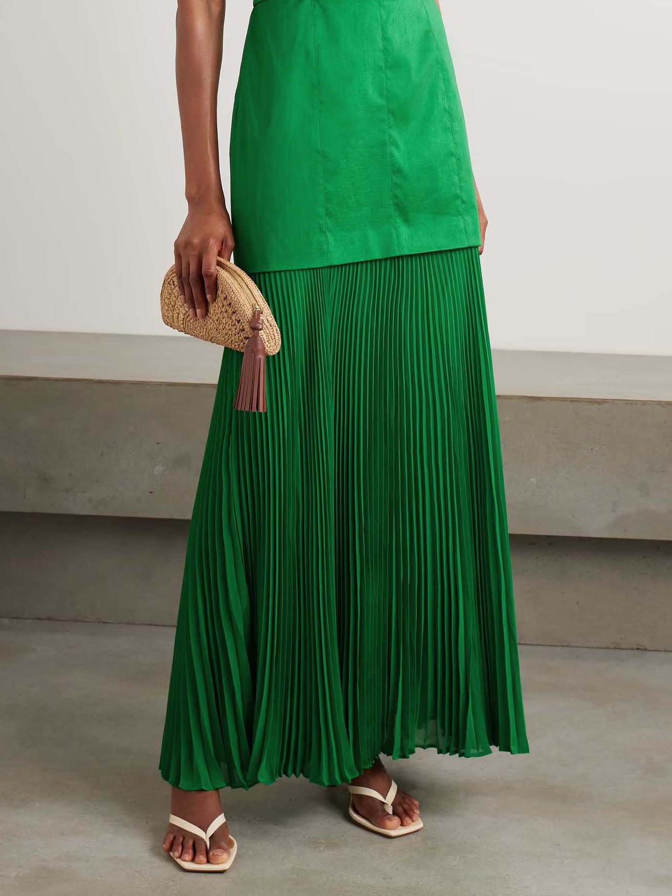 Elegant Pleated Elastic Waist Skirt Green