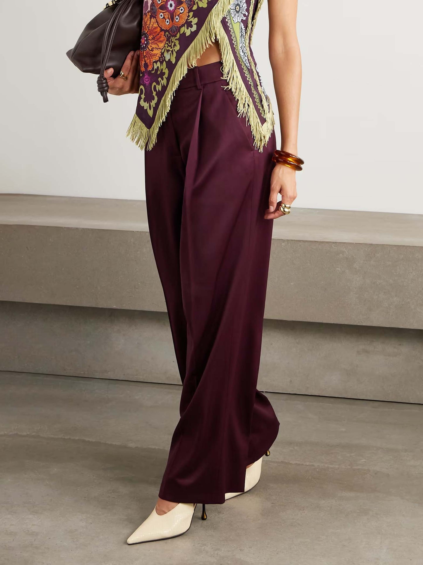 Exquisite And Versatile Satin Suit Pants Deep Red