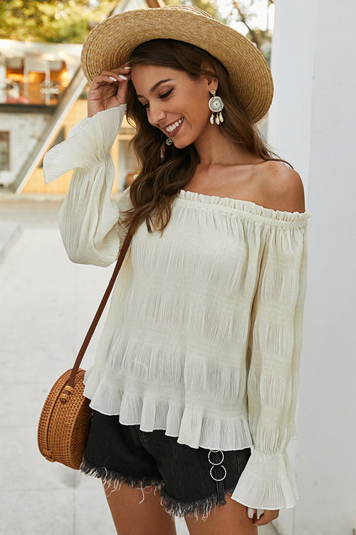 Taking It Easy Off Shoulder Pleated Top - 3 Colors Beige