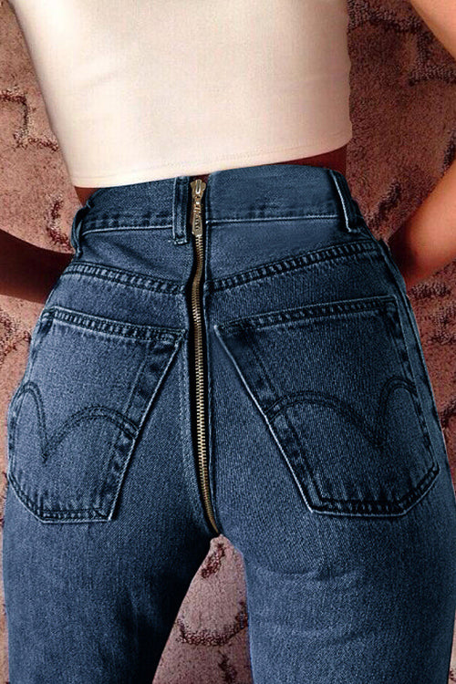 Back-zip Skinny Jeans Navy Blue