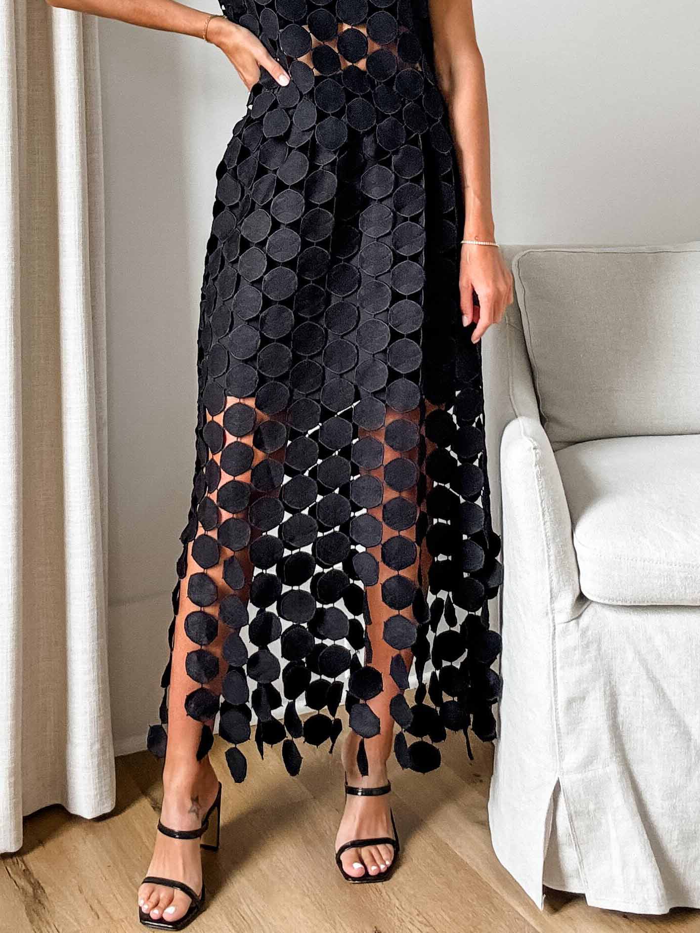 Casual Embroidered Elastic Waist Tassel Long Skirt Black