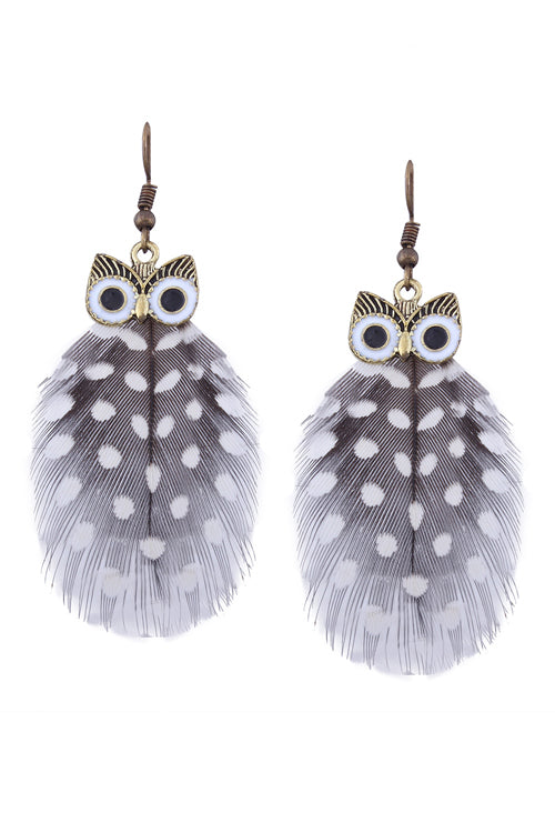 Owl Feather Cute Earrings Grey