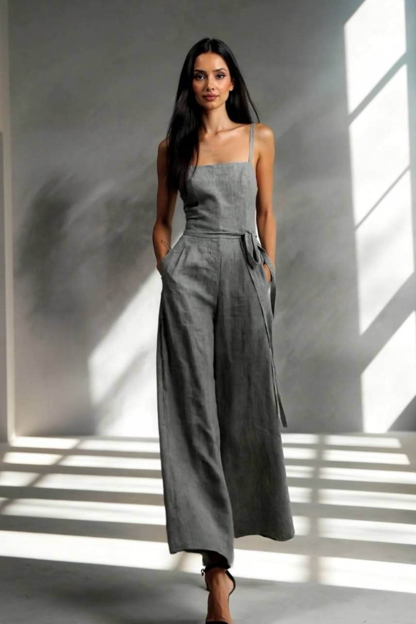 Minimalist Strap Wide Leg Jumpsuit Grey