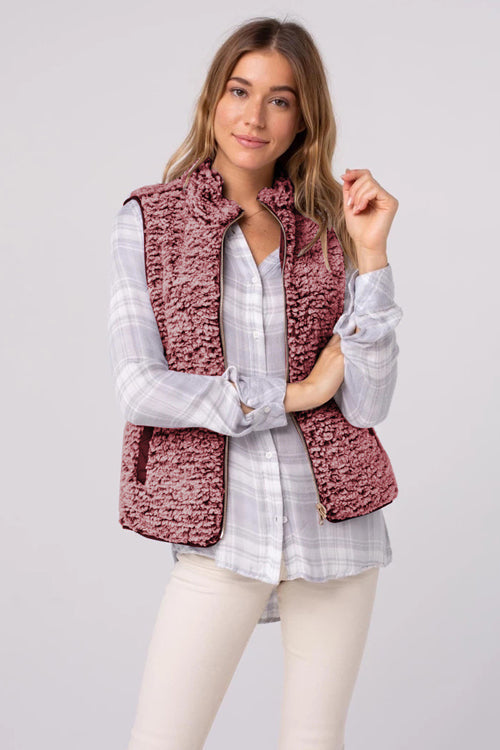 No Chill Comfort Reversible Teddy Vest - 4 Colors Wine