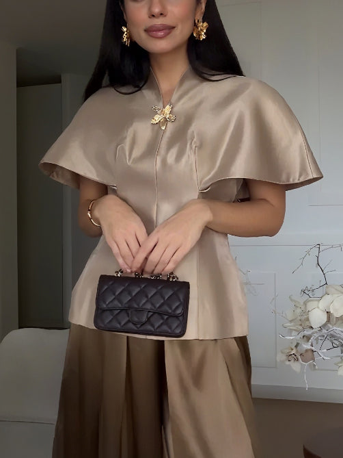Exquisite Turtleneck Shawl Top Apricot Top