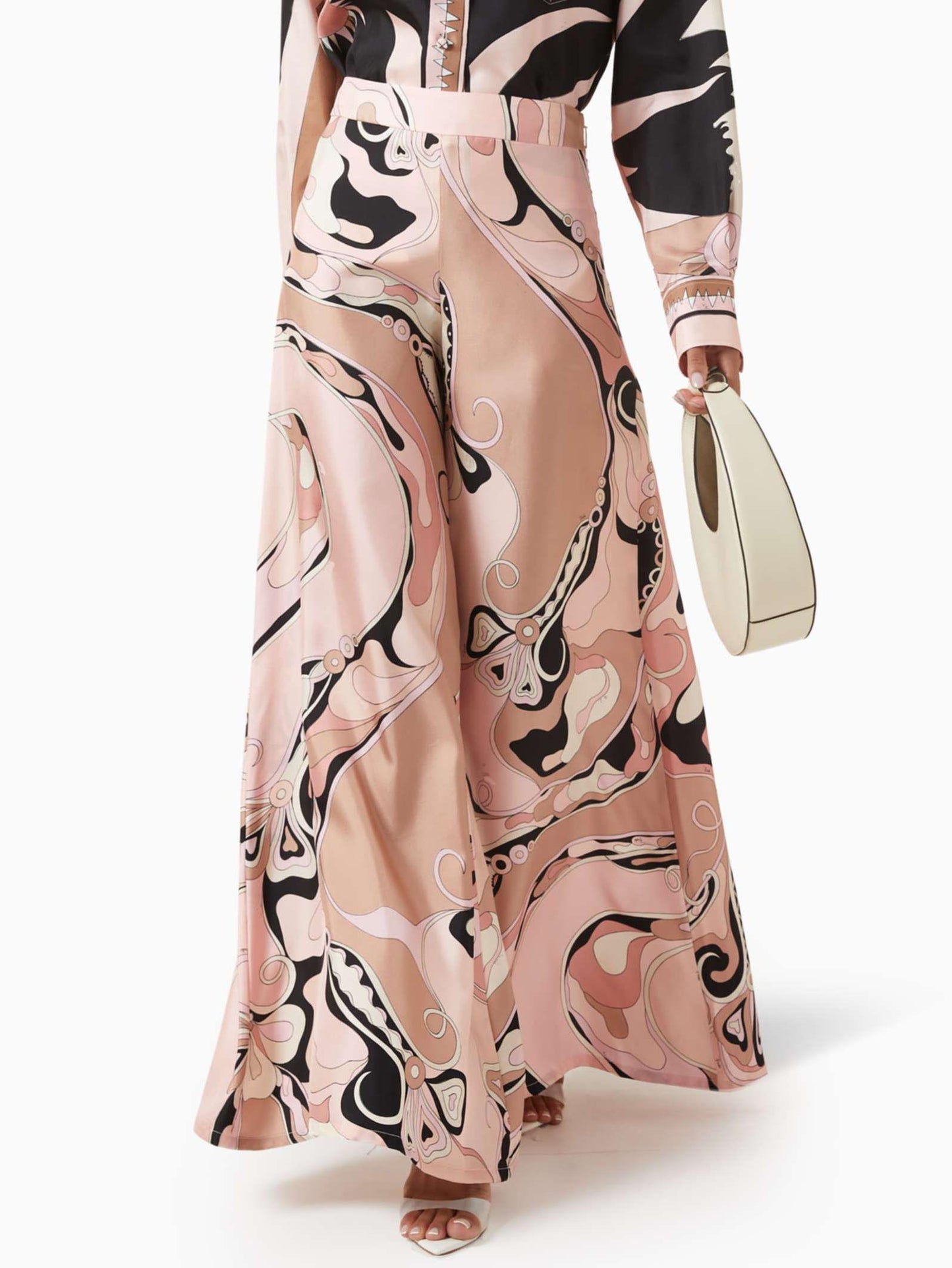 Unique Abstract Floral Print Wide-leg Pants Pink