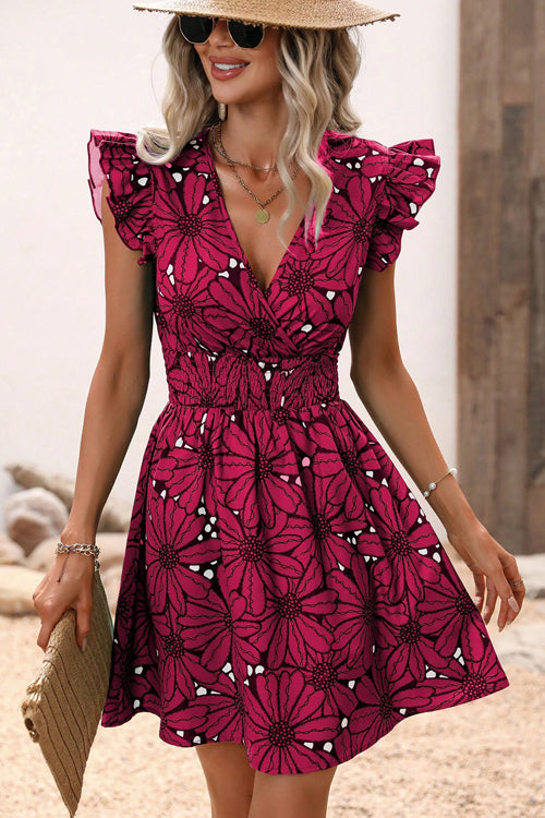 Feeling Like Love Printed Flare Mini Dress - 5 Colors Rose Pink