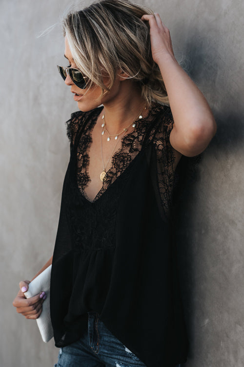 Love Yourself Lace V-neck Two-Piece Top - 4 Colors Black