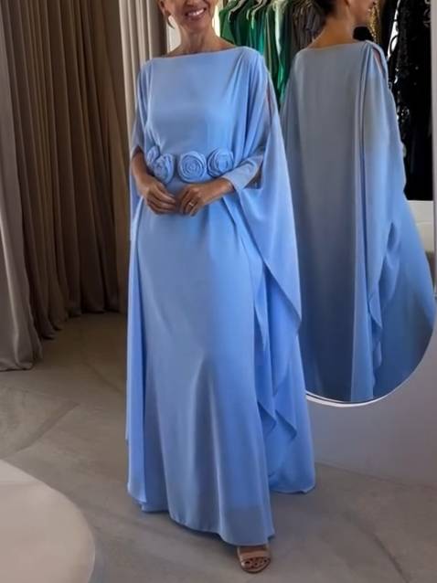 Three-dimensional Flower Maxi Dress Blue