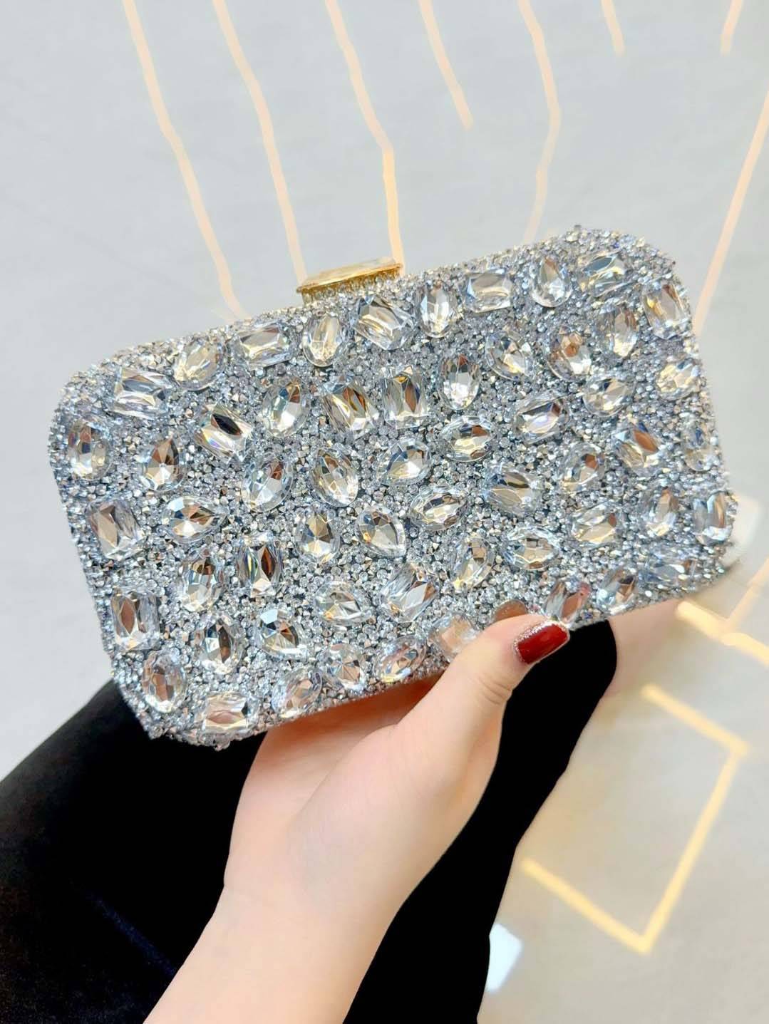 Shiny Clutch Handbag Silver F