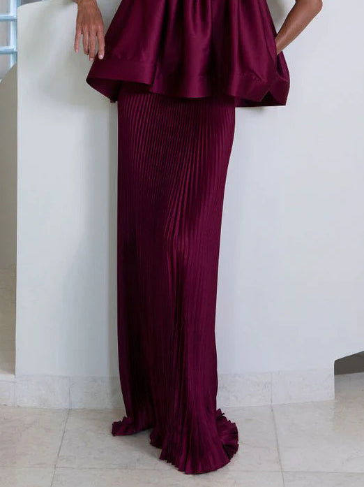 Elegant Sleeveless Pleated Vest Skirt Two-Piece Set Red Skirt