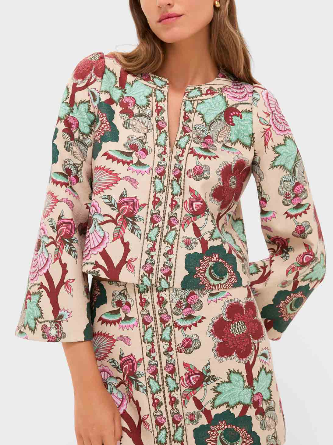 Exquisite Retro Floral Print Long-Sleeved Top Multi