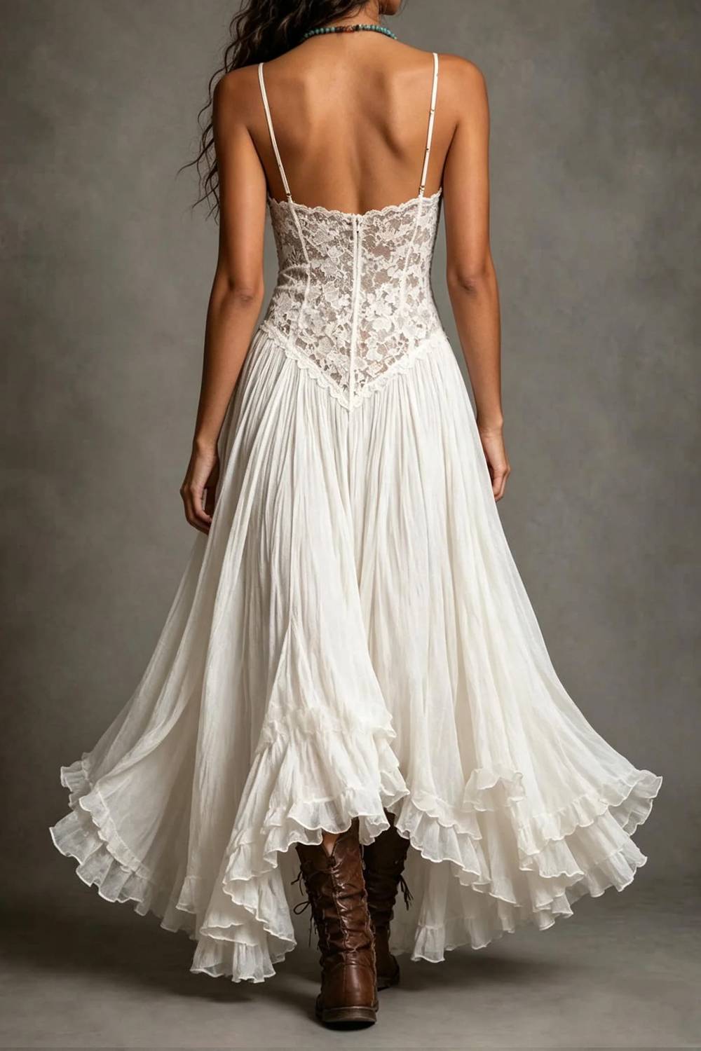 Lace Ruffled Bohemian Long Dress