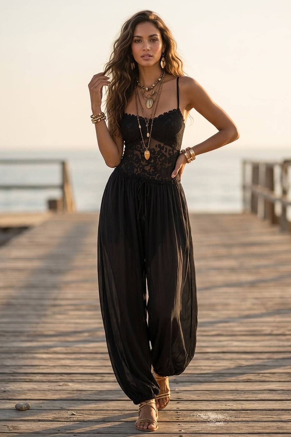 Boho Lace Cami Harem Jumpsuit