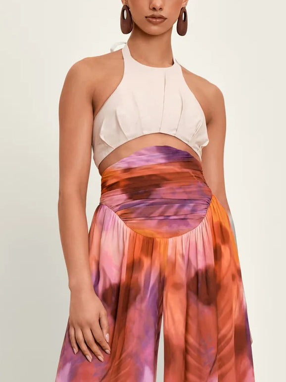 Unique Tie-Dye Versatile Suspender Jumpsuit Apricot Top