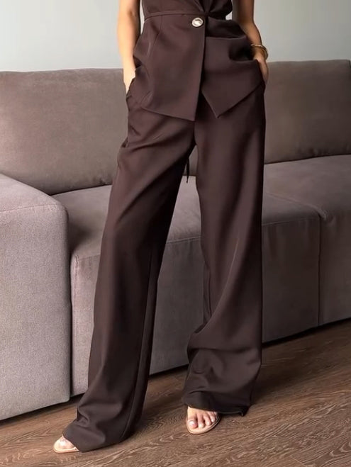 Elegant Wide-Leg High-Waisted Pants Brown