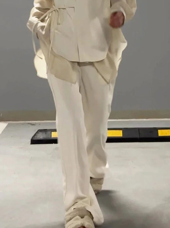 Exquisite High-waist Straight-leg Pants Cream