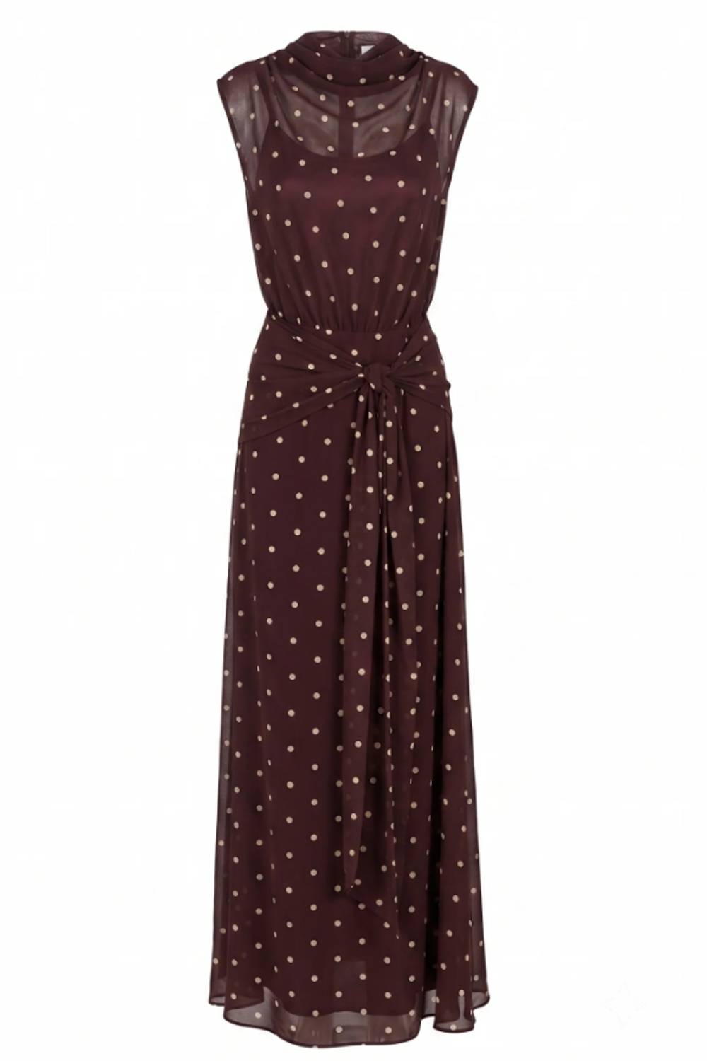 Swing Collar Sleeveless Polar Dot Tight Waist Long Dress