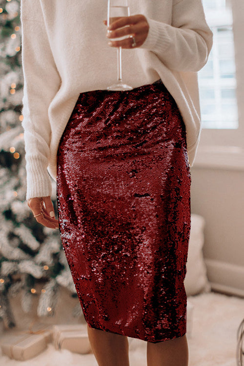 Watch Me Wow Sequin Midi Skirt - 4 Colors Red