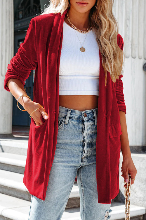 Officially Impressive Velvet Long Sleeve Blazer - 7 Colors Red